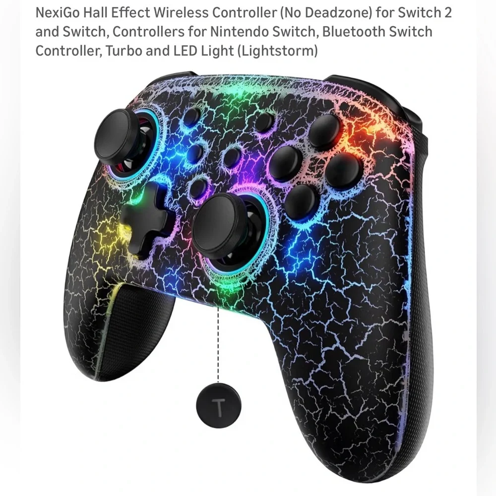 LED Wireless Controller for Nintendo Switch - Black with Multicolor Lights
